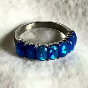 Faux Blue Opal Ring in Stainless Steel